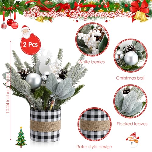Buffalo Plaid 2-Piece Mini Christmas Tabletop Trees, 10.24in – Black & White Holiday Decor
