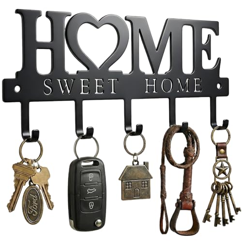 Metal Wall Key Holder with 5 Hooks - Decorative Entryway Organizer