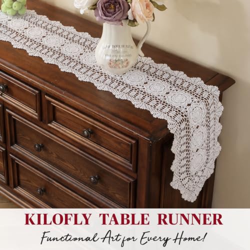 Kilofly Handmade Crochet Lace Table Runner 12 x 59 Inch White (White / 12 x 59 inch)