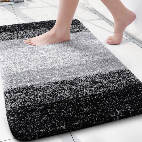 Arotive Microfiber Bathroom Rug, Shaggy Soft Absorbent Bath Mat, 24x16 Black