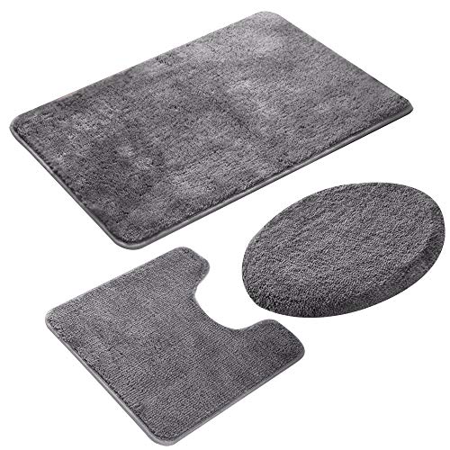 3-Piece Soft Bathroom Rug Set - Non-Slip Absorbent Bath Mat and Toilet Cover