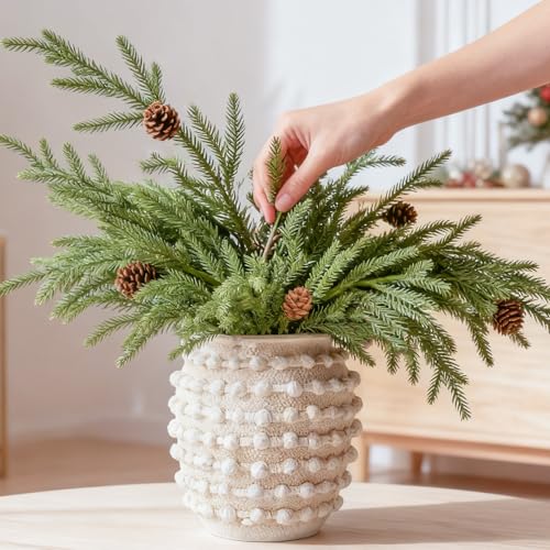 DN DECONATION Faux Pine Stems with Cones - 35.4 Inch, Set of 6, Green & Brown