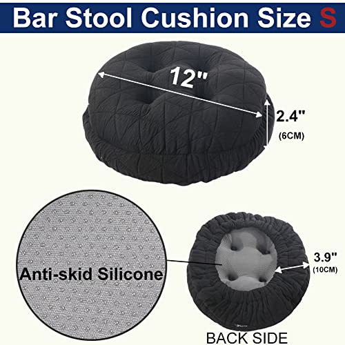 12-Inch Round Bar Stool Cushion with Anti-Skid Silicone Backing, Black