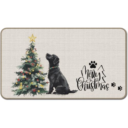 Merry Christmas Black Labrador Doormat Decor 18 - Indoor Outdoor Welcome Mat 17x30