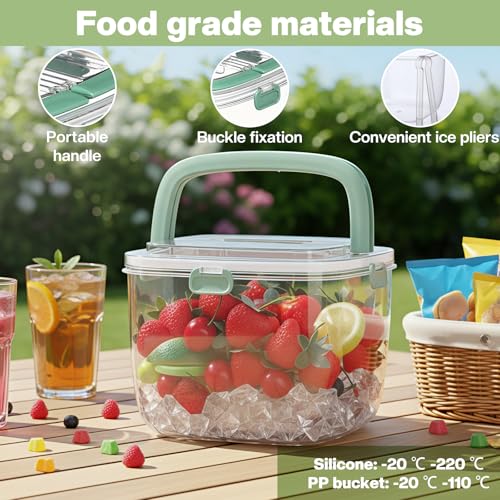 5L Clear Refrigerator Ice Cube Storage Bin with Lid & Tongs - Portable Plastic Ice Bucket for Freezer, Party & Camping