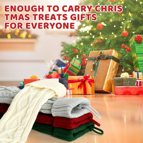 Large 18-Inch Knitted Christmas Stockings, 2-Pack Farmhouse Holiday Decor