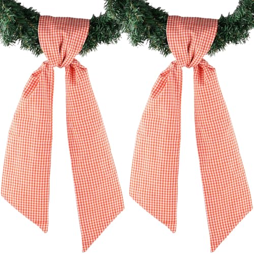 Orange & White Gingham Wreath Sash 2-Pack - Fall Front Door Decor