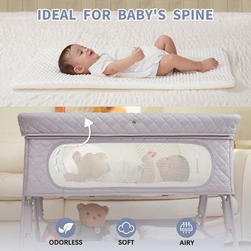 Adjustable Bedside Sleeper Baby Bassinet with Wheels & Mattress - Grey
