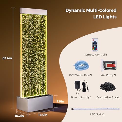 63-inch Indoor Floor Standing Bubble Wall Fountain with LED Color Lights