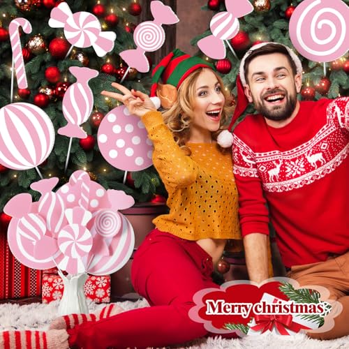 Pink Candy Christmas Decorations - 16 pcs 8" Lollipop Tree Picks for Holiday Decor