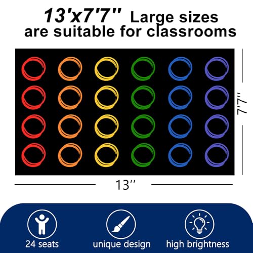 Large Classroom Seating Rug - 13' x 7'7" Colorful Circle Carpet for 24 Kids