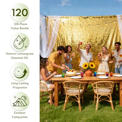 Citronella Incense Sticks - 120 Pack Lemongrass Scent for Patio and Camping