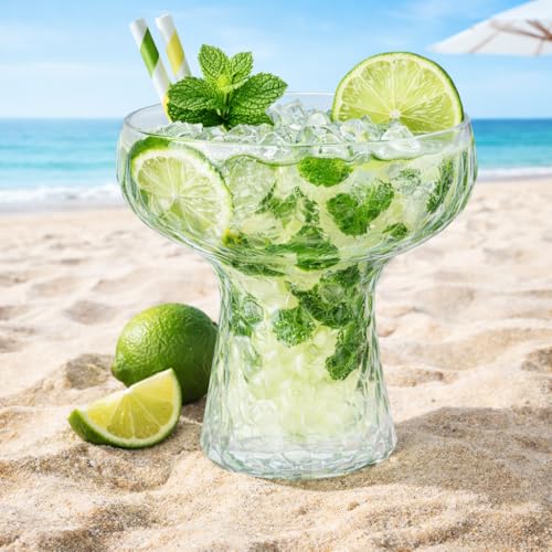 Oojami Clear Hammered Plastic Margarita Glasses 11 oz - Pack of 40, Heavy Duty, Disposable Party Drinkware