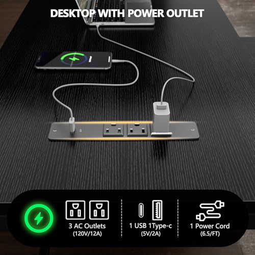 59-Inch L-Shaped Computer Desk with Power Outlets, Storage Drawers & Stands