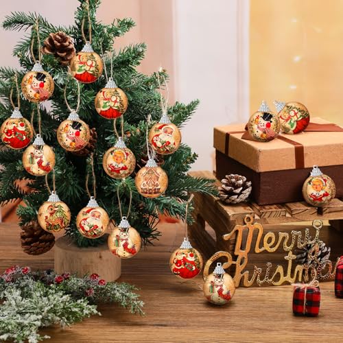 16-Piece Vintage Christmas Tree Ornament Set, 5.5cm Retro Pattern Balls