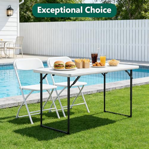 4ft Folding Table - Heavy Duty Adjustable Height Portable Utility Table