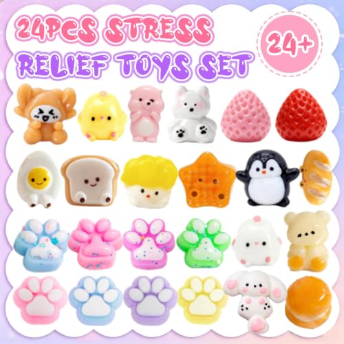 24-Piece Mini Squishy Toy Set - Cute Animal Fidget Stress Relief Pack