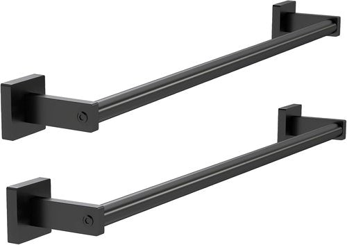 MKO Towel Bar - 24" Black Hand Towel Holder Rod | Wall-Mounted Metal Bathroom Rack, 2 Pack