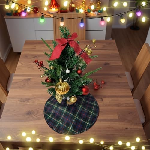 Malcolm Tartan 15" Mini Christmas Tree Skirt - Dark Blue & Green