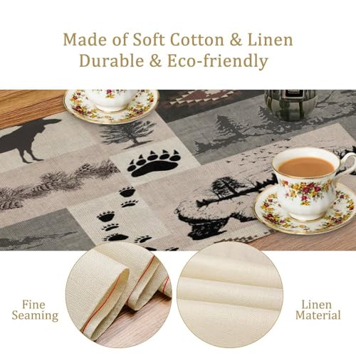 SHElifestyle 13x36 Rustic Bear Moose Deer Table Runner - W13xL36, Bear2