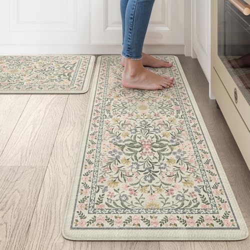 Anti-Fatigue Kitchen Floor Mats - 2 Piece Cushioned Waterproof Rug Set