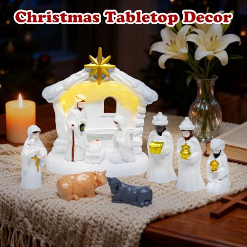 Christmas Nativity Scene Set - 10pcs Resin Tabletop Decoration for Holiday Decor