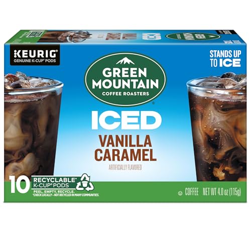 Green Mountain Coffee Roasters ICED Vanilla Caramel, Single Serve Keurig K-Cup Pods, Flavored Iced Coffee, 60 Count (6 Packs of 10)