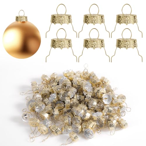 Fukaisu 100pcs Gold Christmas Ornament Caps 1.3cm/0.5in Hanger Adapter