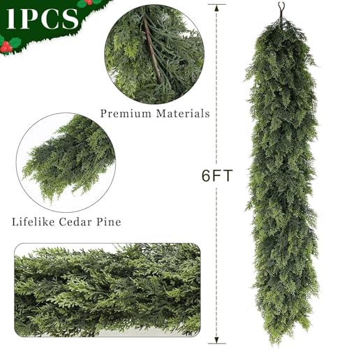 YXZZWL 6FT Artificial Cedar Garland for Fireplace & Home Decor, Lush Holiday Wreath