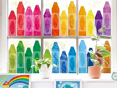 Colorful Crayon Window Clings - 9 Sheets Double-Sided Decor