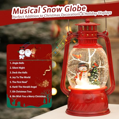 Lighted Musical Snowman Snow Globe Lantern with 6-Hour Timer