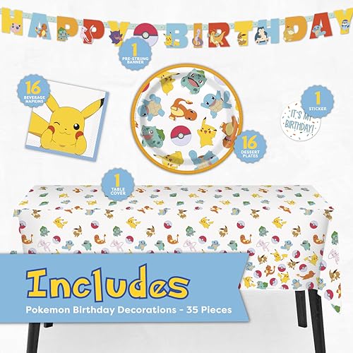 Pokemon Birthday Party Decorations Kit with Banner & Tablecloth