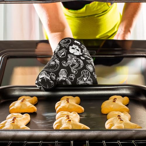 6-Piece Halloween Skeleton Kitchen Set: Oven Mitts, Pot Holders, Dish Towels