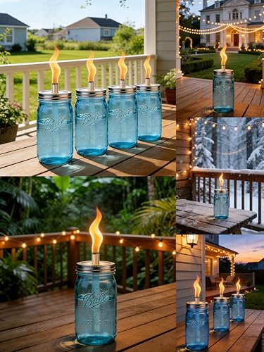 Mason Jar Tabletop Torch Kit - 4 Pack with Stainless Steel Lids