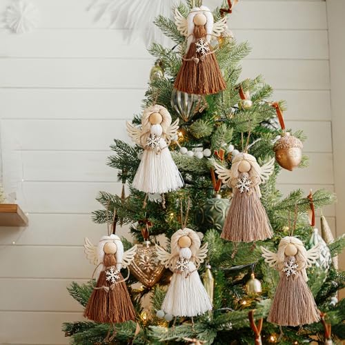 6 Pcs Boho Angel Christmas Ornaments Handmade Knit Tree Decor