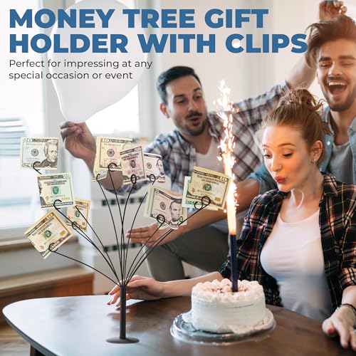 Decorative Metal Gift Card Tree Holder with 11 Flexible Clips, Black
