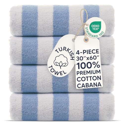 100% Cotton Turkish Beach Towels - 30x60 Inch Striped Pool Set (4-Pack)