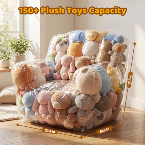 Clear Stuffed Animal Storage Bean Bag Chair - 37-Inch Waterproof PVC