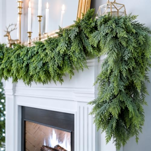 Lylyfan 9FT Artificial Cedar Garland 300 Branches – Full, Real-Look Christmas Decor