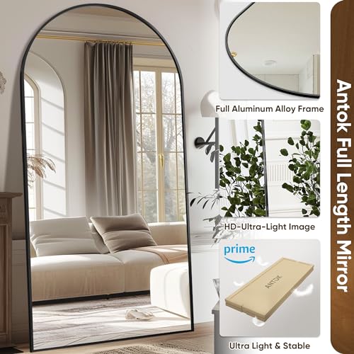 81" x 41" Arched Full Length Floor Mirror with Stand, Shatter-Proof Black