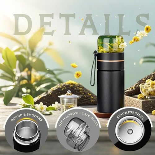 Moyufoby Classic Black Glass Travel Tea Mug with Infuser 15oz