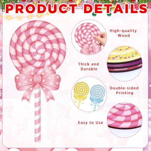 8Pcs Christmas Candyland Candy Cane Ornaments - Large Peppermint Lollipop Tree Picks
