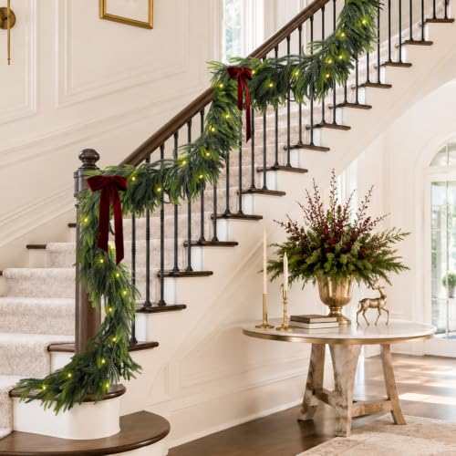 9ft Pre-Lit Norfolk Pine Christmas Garland with 70 LED Lights - Real Touch