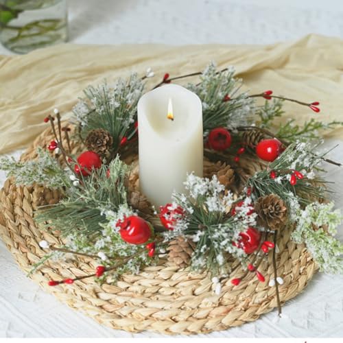 Artificial Christmas Candle Rings with Berries & Pinecones - 2 Pack