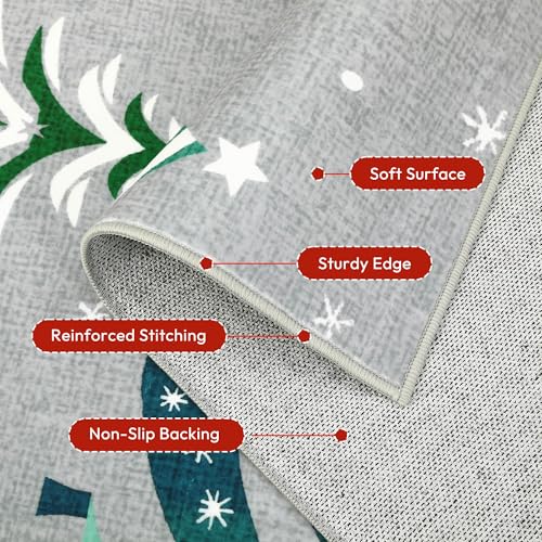 GarveeHome Grey 8x10 Christmas Area Rug - Washable Non-Slip Low Pile for Living Room
