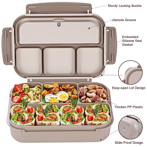 Bento Box Adult Lunch Box 40 oz with 4 Compartments Utensils Brown