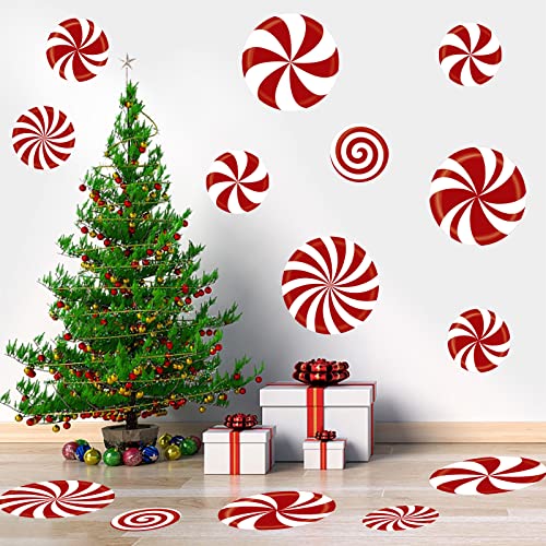 Peppermint Christmas Floor & Wall Decals 14-Piece Candy Cane 3D Self-Adhesive Sticker Set