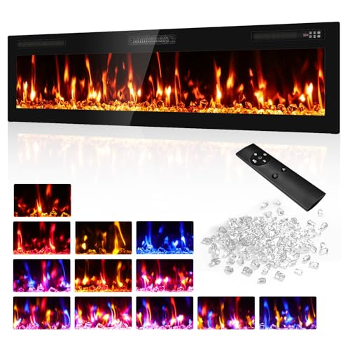 72-Inch Recessed Wall Mounted Electric Fireplace Ultra Thin Linear Insert