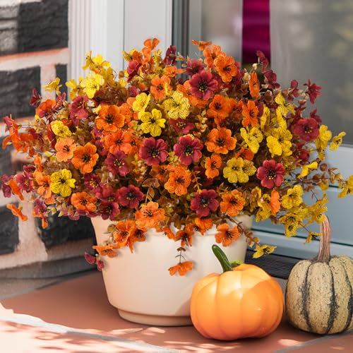 Artificial Fall Flowers Outdoor UV Resistant - 12 Bundles Faux Silk Daisies