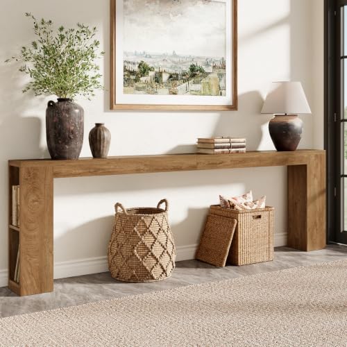 94.5-Inch Extra Long Console Table with Charging Station and Storage Shelves